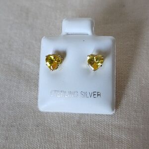 Yellow heart rhinestone studs earrings 925